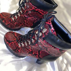 Snakeprint red booties